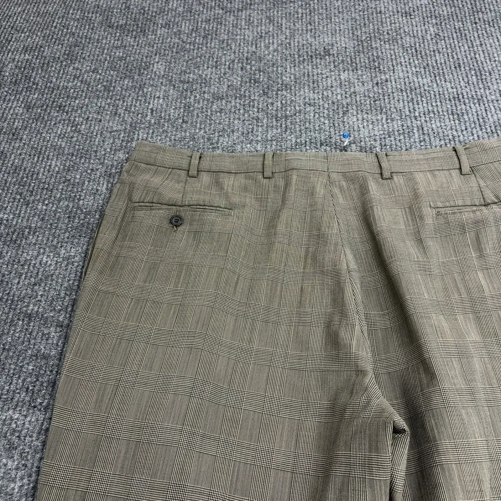 Jos A Bank Dress Pants Mens 40 Brown Wool Plaid Pleated Cuffed‎ Trousers Classic